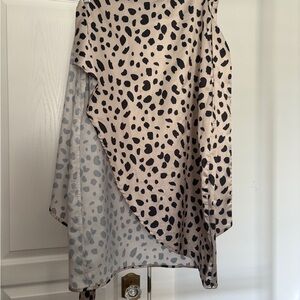 Nasty Gal Black and Cream Asymmetrical Animal Print Top